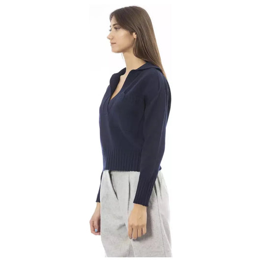 Alpha Studio Chic V-Neck Wool Blend Sweater in Blue blue-wool-sweater-1 product-23546-551435511-1-07645aed-823.webp