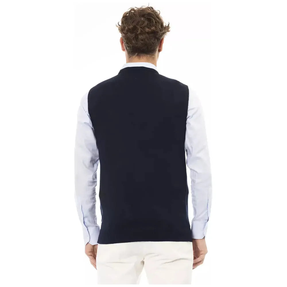 Alpha Studio Elegant Blue V-Neck Vest for Men blue-viscose-vest