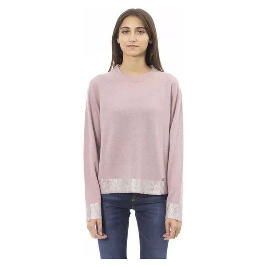 Baldinini Trend Chic Crew Neck Monogram Sweater in Pink pink-wool-sweater-4 product-23655-64932925-d1bca6df-2a0.webp