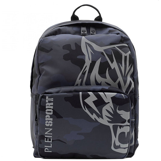 Plein Sport Elevate Your Style with the Gray Tiger Face Backpack grigio-polyester-backpack MAN BACKPACKS