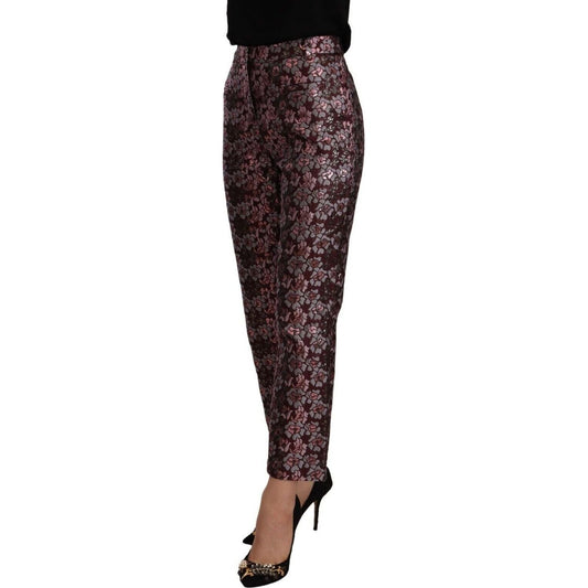 House of Holland High Waist Jacquard Flared Cropped Trousers multicolor-floral-jacquard-flared-cropped-pants
