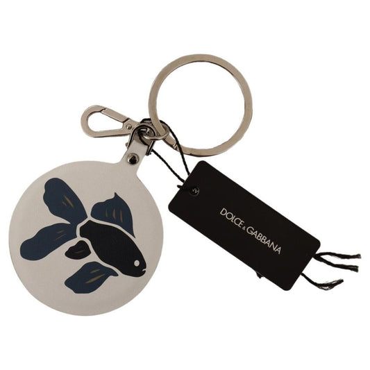 Chic White Leather Keychain