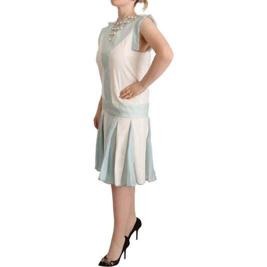 Sergei Grinko Embroidered Pearl Shift Dress Distinction WOMAN DRESSES multicolor-faux-pearl-sleeveless-shift-midi-dress