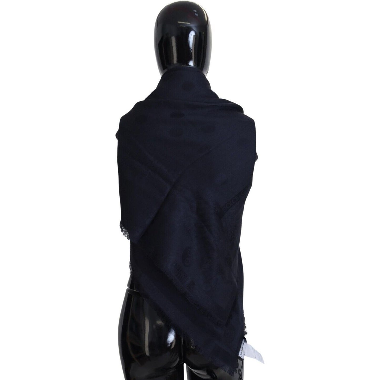 Elegant Silk-Wool Fringed Scarf in Dark Blue Dolce & Gabbana