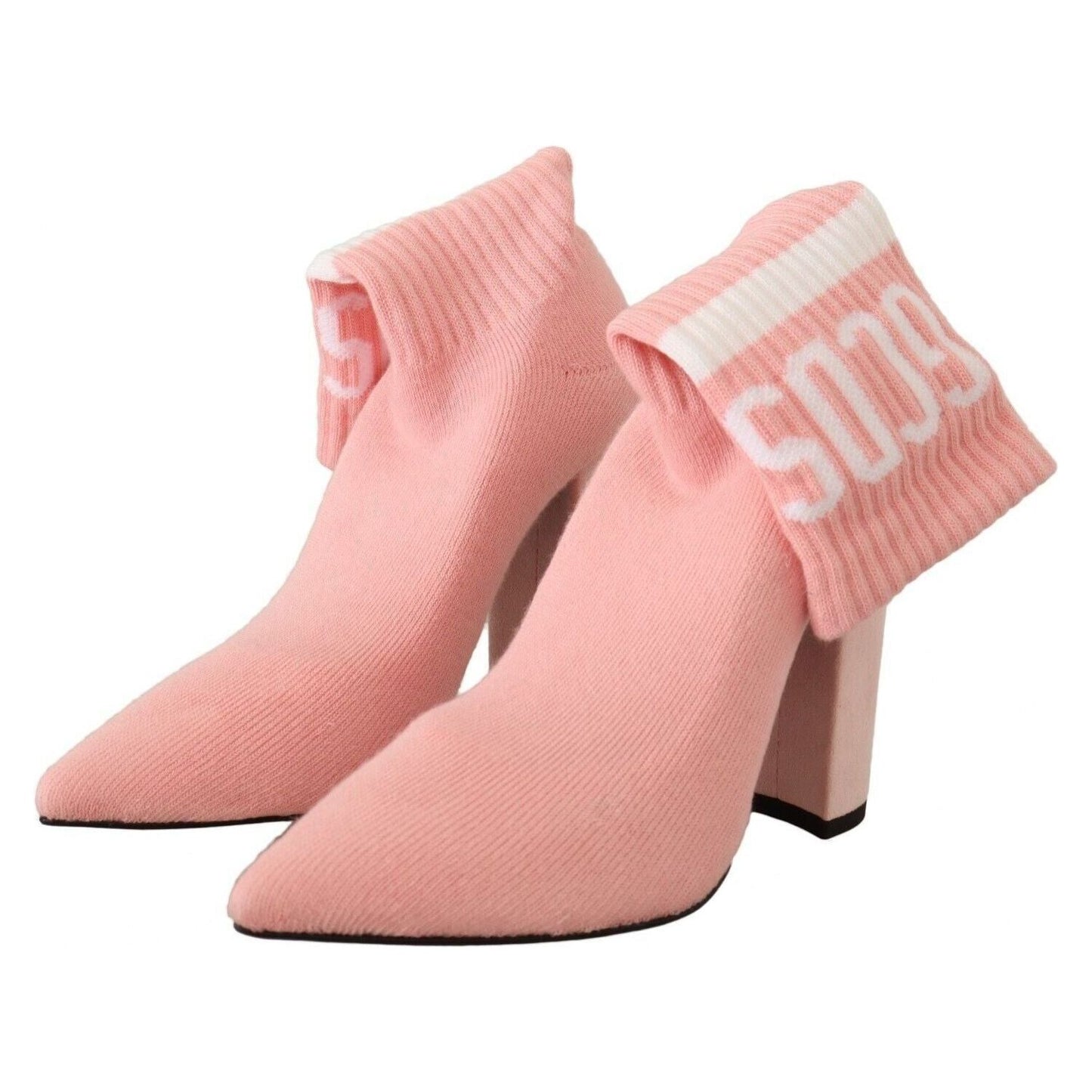 GCDS Chic Pink Suede Ankle Boots with Logo Socks pink-suede-logo-socks-block-heel-ankle-boots-shoes
