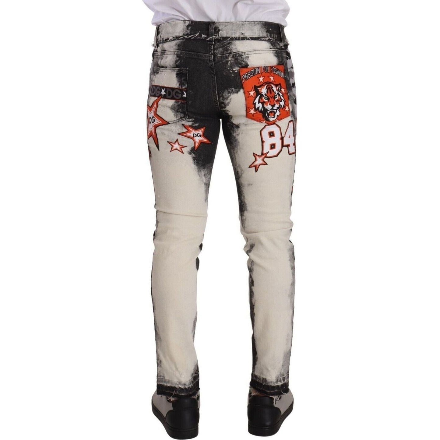 Dolce & Gabbana Chic Slim Fit Star Motif Denim Jeans white-black-cotton-distressed-skinny-denim-jeans