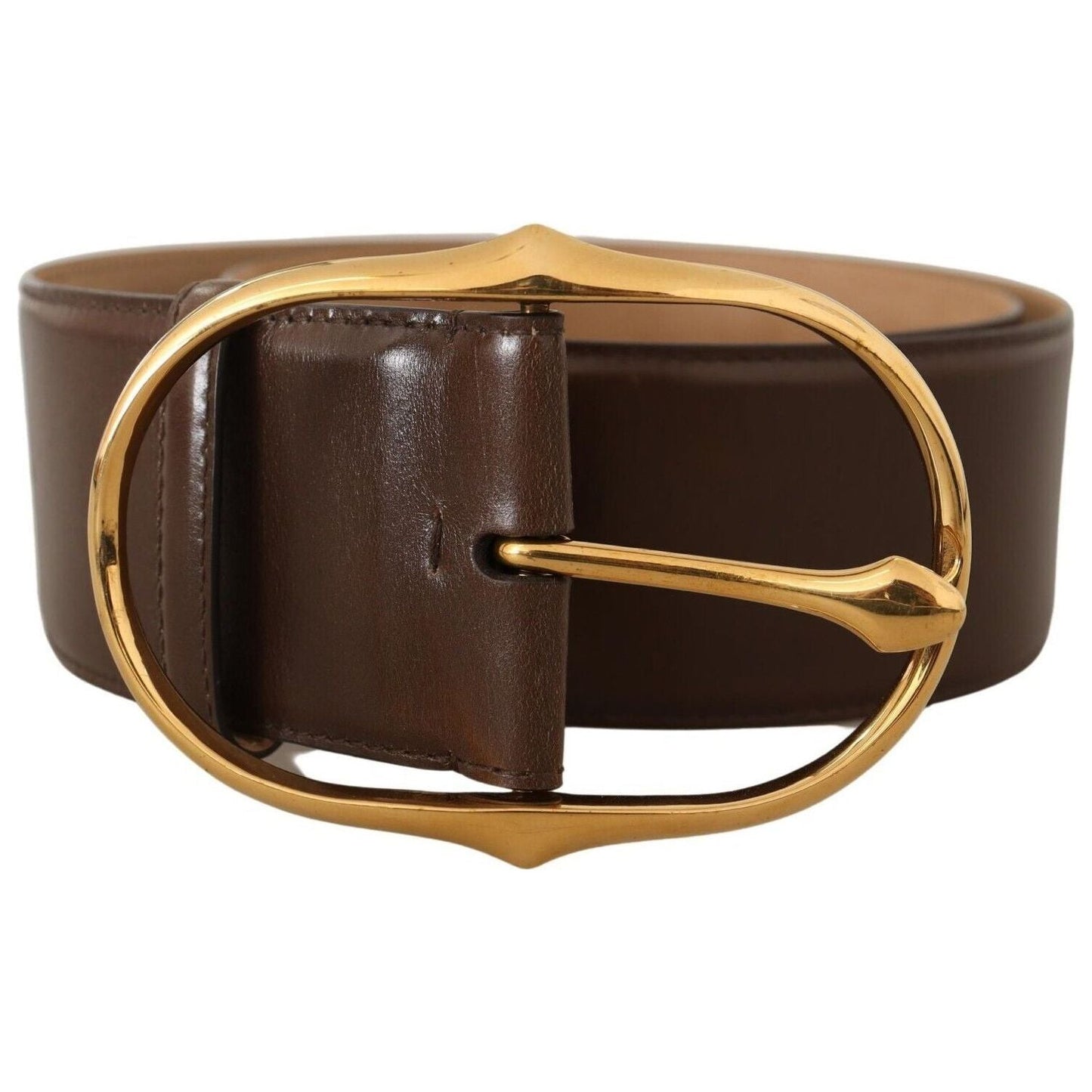 Dolce & Gabbana Elegant Brown Leather Belt with Gold Buckle brown-leather-gold-metal-oval-buckle-belt-7