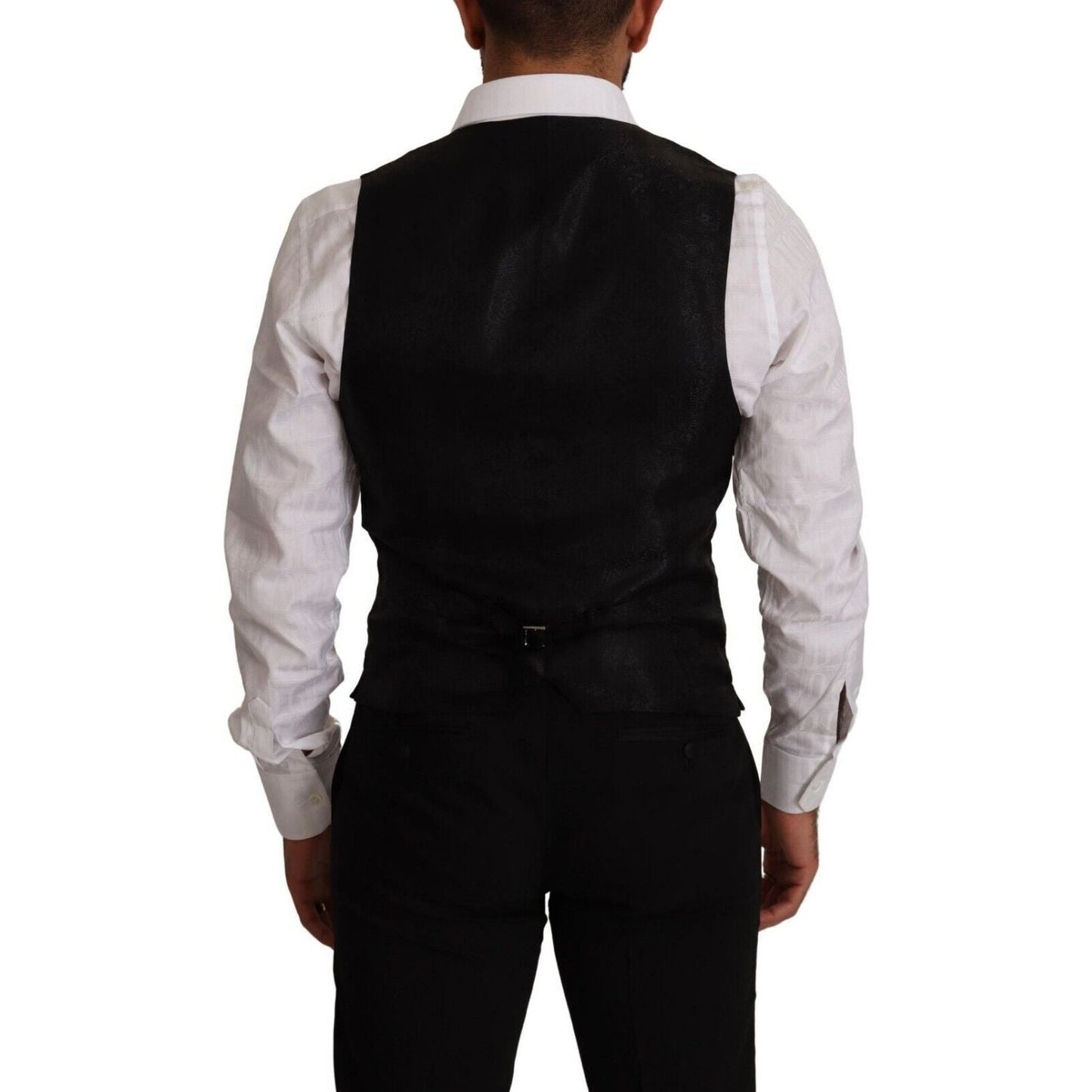 Dolce & Gabbana Elegant Black Virgin Wool Dress Vest black-wool-single-breasted-waistcoat-vest