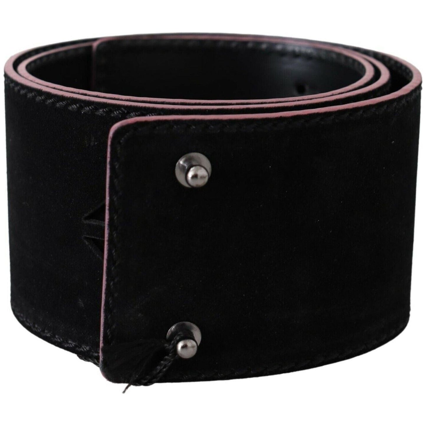 Costume National Elegant Wide Leather Fashion Belt with Metal Accents black-leather-wide-waist-studded-women-belt