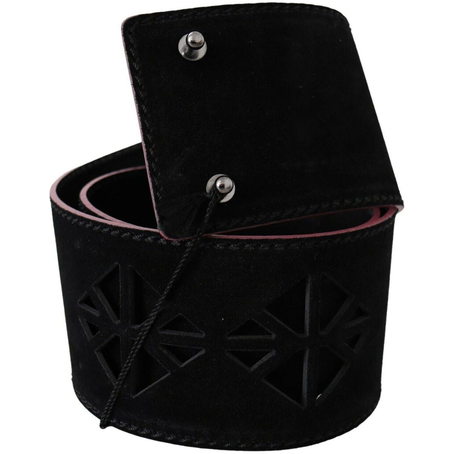 Costume National Elegant Wide Leather Fashion Belt with Metal Accents black-leather-wide-waist-studded-women-belt
