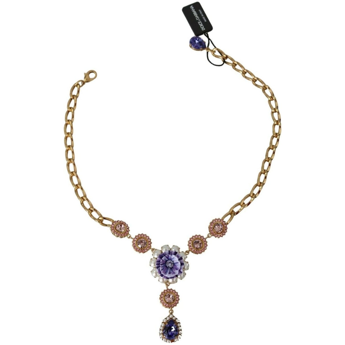 WOMAN NECKLACE Elegant Gold Crystal Floral Charm Necklace Dolce & Gabbana