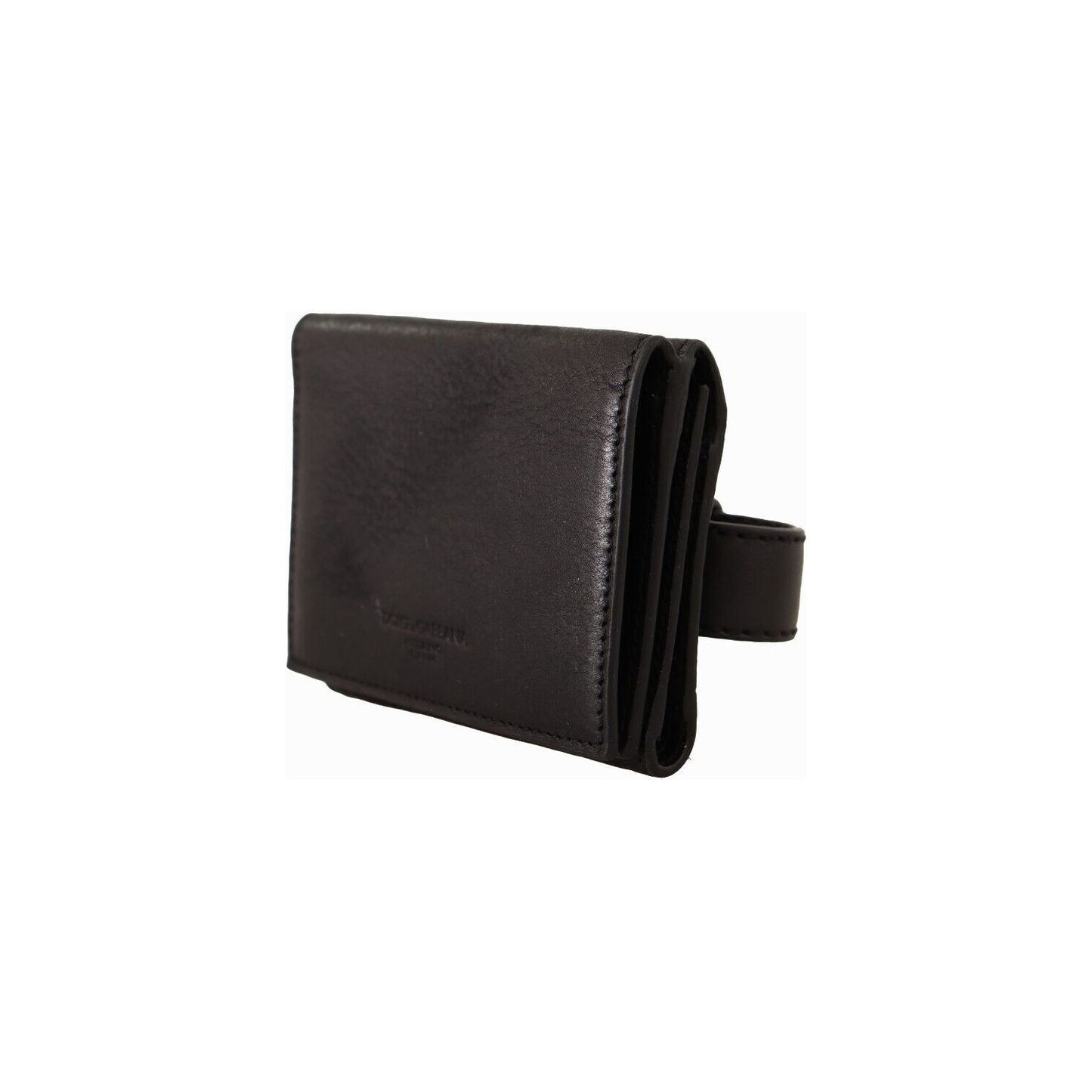 Dolce & Gabbana Elegant Black Leather Multi-Kit Trifold Wallet black-leather-trifold-purse-multi-kit-belt-strap-wallet WOMAN WALLETS