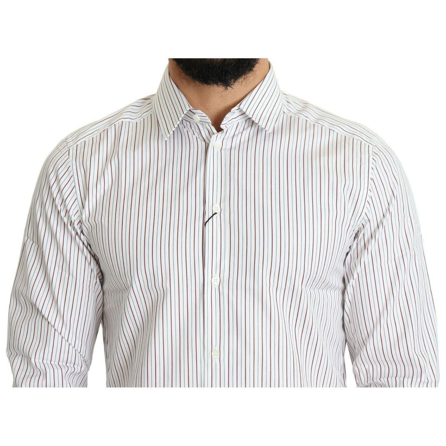 Dolce & Gabbana Elegant White Striped Cotton Dress Shirt white-striped-formal-martini-shirt