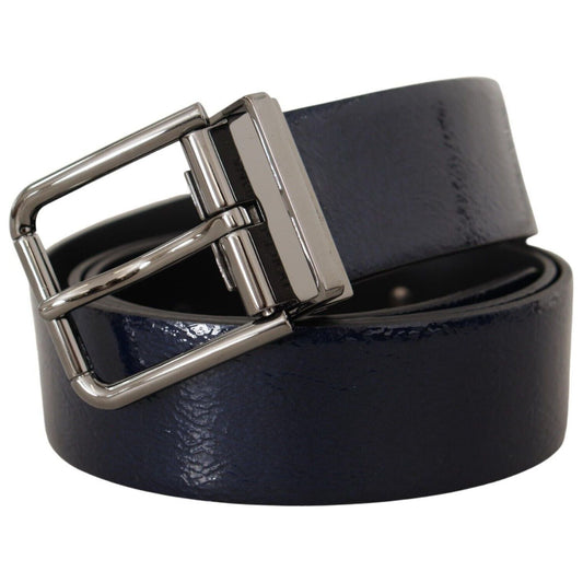 Elegant Blue Leather Belt with Silver Buckle