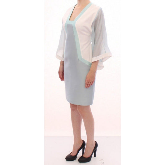 Sergei Grinko Elegant Turquoise Silk Sheath Dress WOMAN DRESSES white-silk-sheath-formal-turquoise-dress