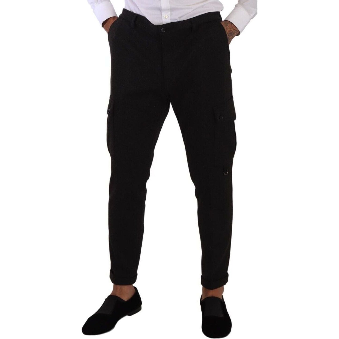 Dolce & Gabbana Sleek Skinny Cargo Pants in Timeless Black black-viscose-cargo-skinny-men-trouser-pants