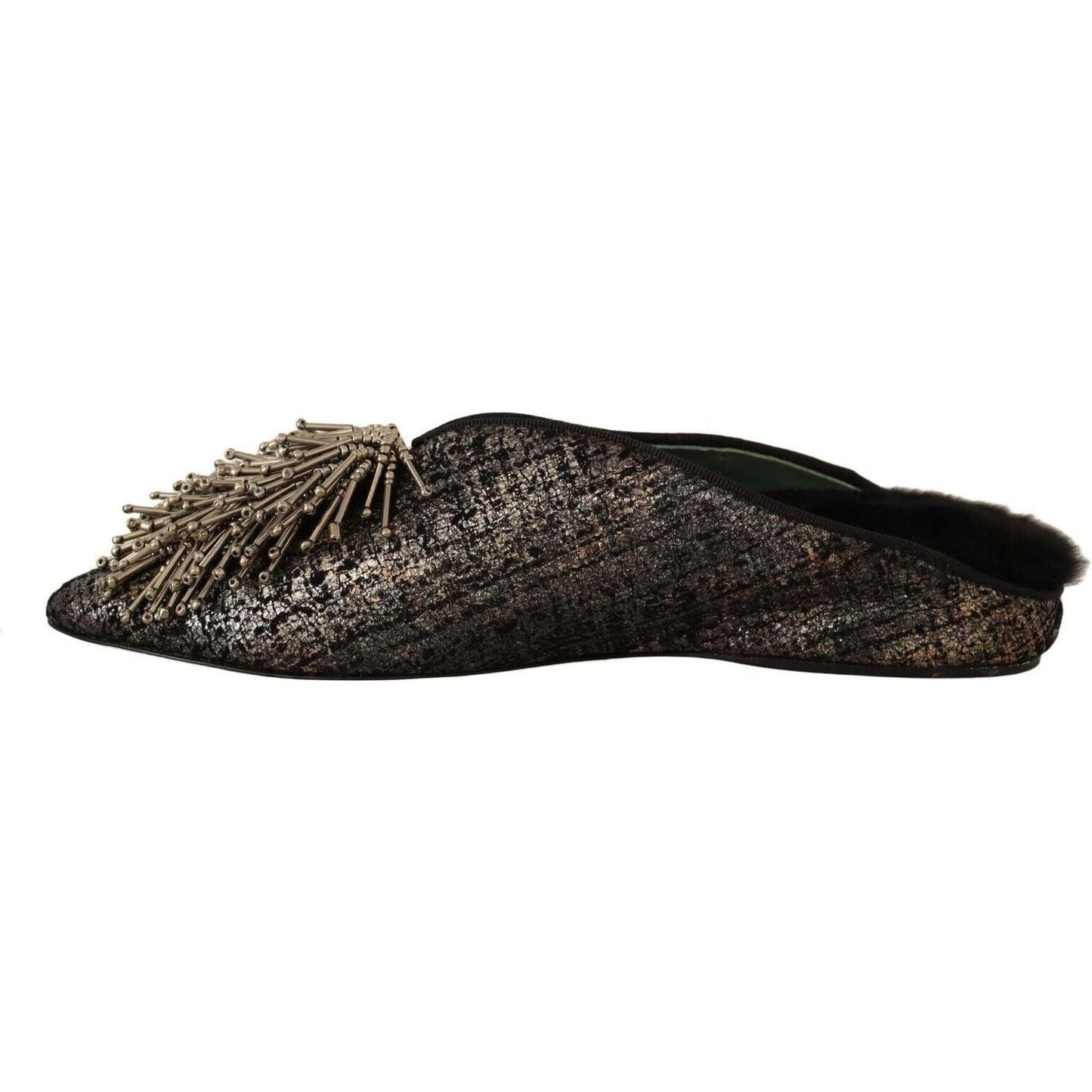 Paola D'Arcano Golden Enchantment Leather Flats gold-jacquard-leather-embellished-slip-on-shoes