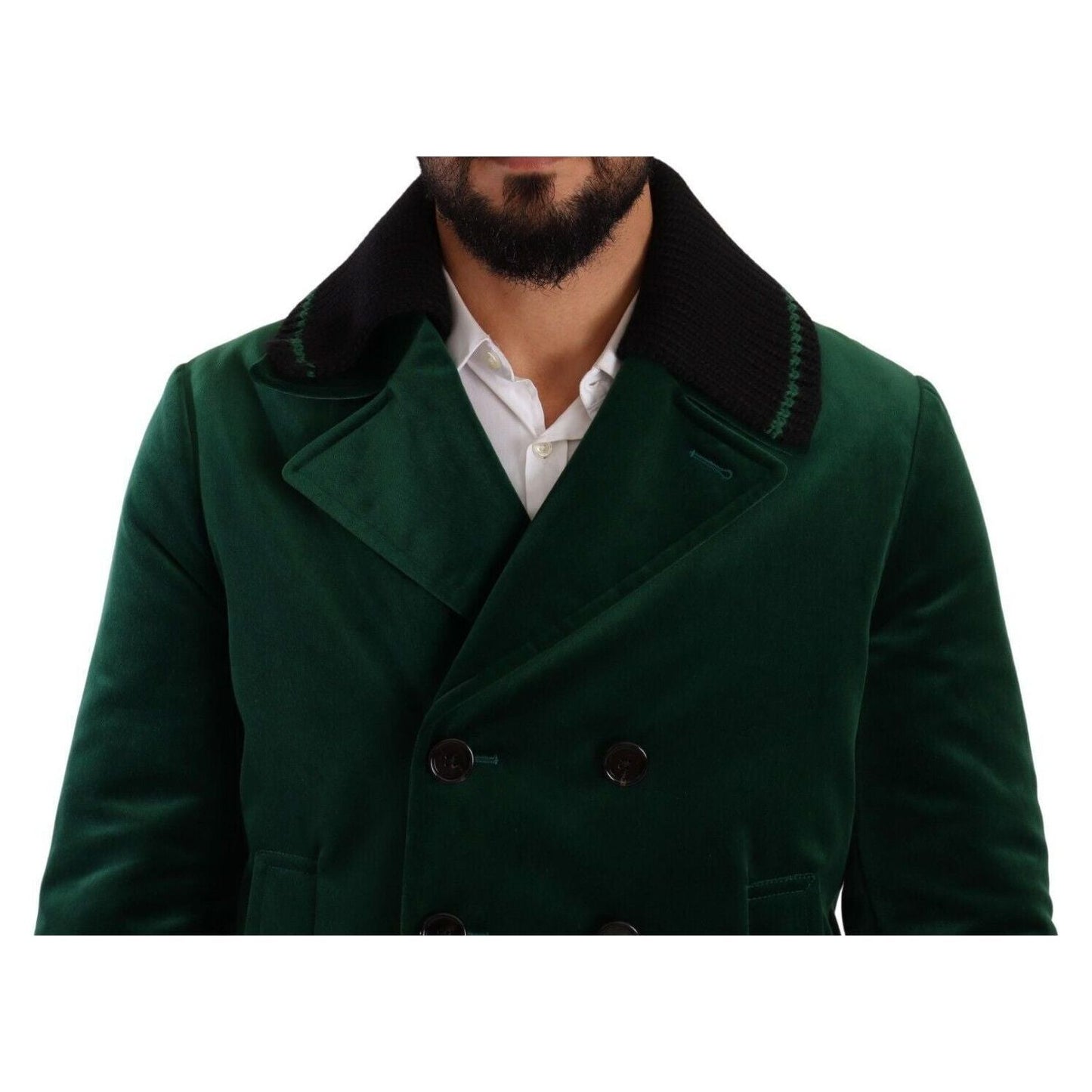 Dolce & Gabbana Elegant Velvet Double Breasted Overcoat green-velvet-cotton-double-breasted-jacket