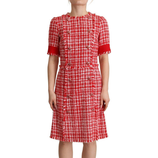 Dolce & Gabbana Chic Checkered Sheath Knee-Length Dress red-checkered-cotton-embellished-sheath-dress s-l1600-37-37a83edc-dc4.jpg