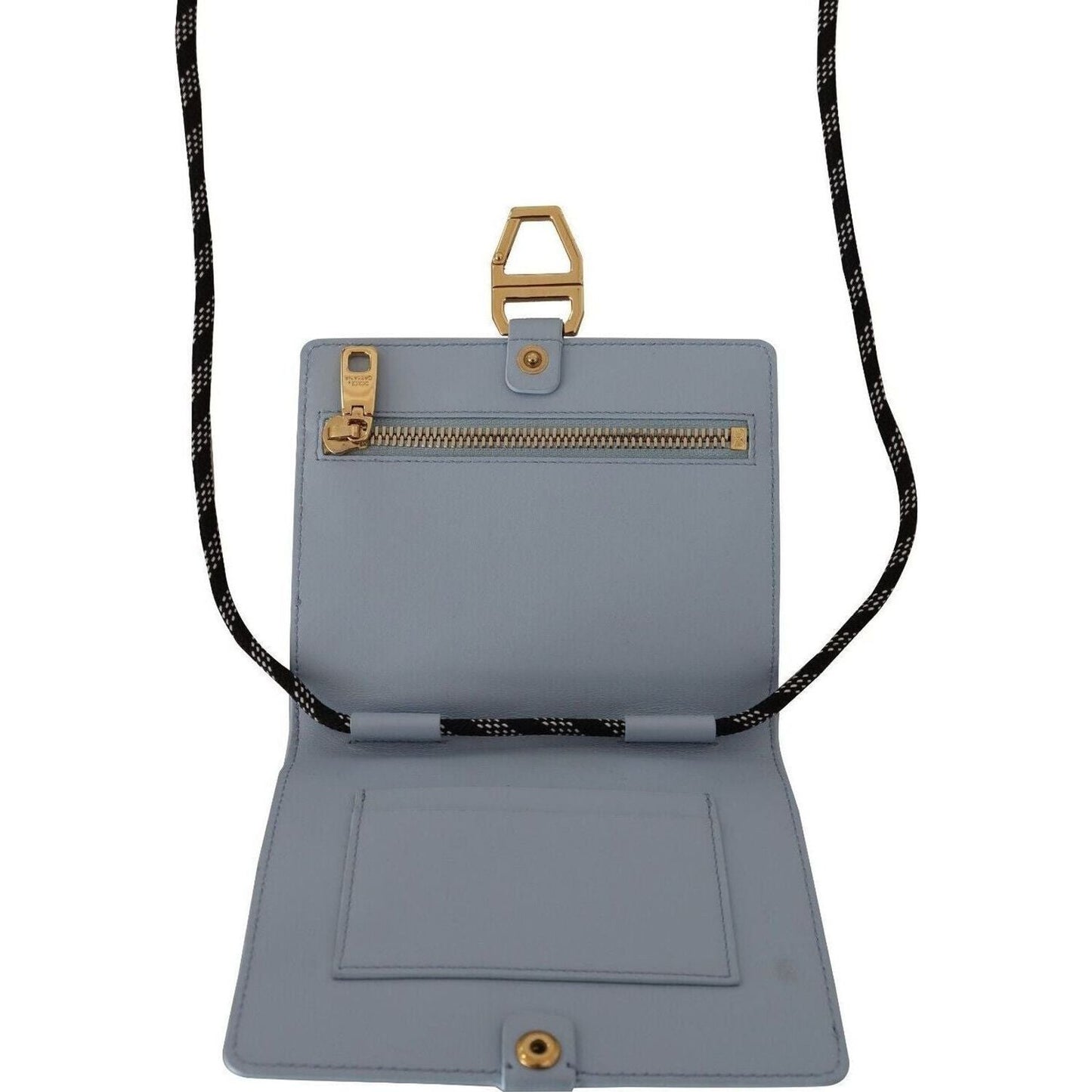 Dolce & Gabbana Elegant Light Blue Leather Bifold Wallet light-blue-leather-mini-bifold-sling-purse-wallet