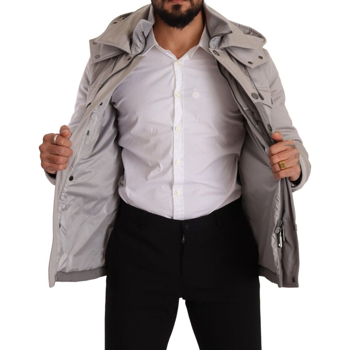 Dolce & Gabbana Elegant Lightweight Gray Windbreaker Jacket gray-cotton-windbreaker-hooded-parka-jacket