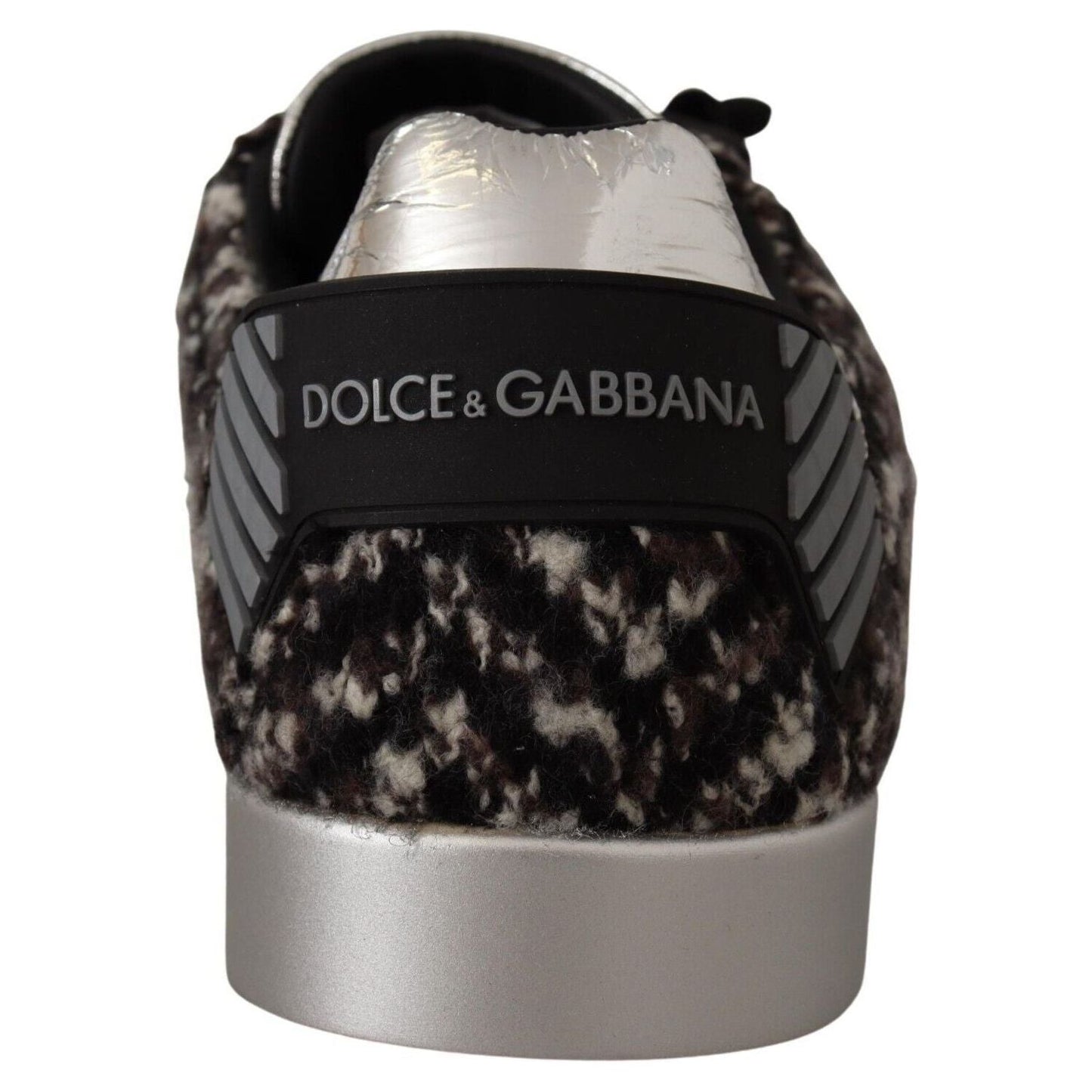 Dolce & Gabbana Silver Elegance Leather Sneakers silver-leather-brown-cotton-wool-sneakers-shoes