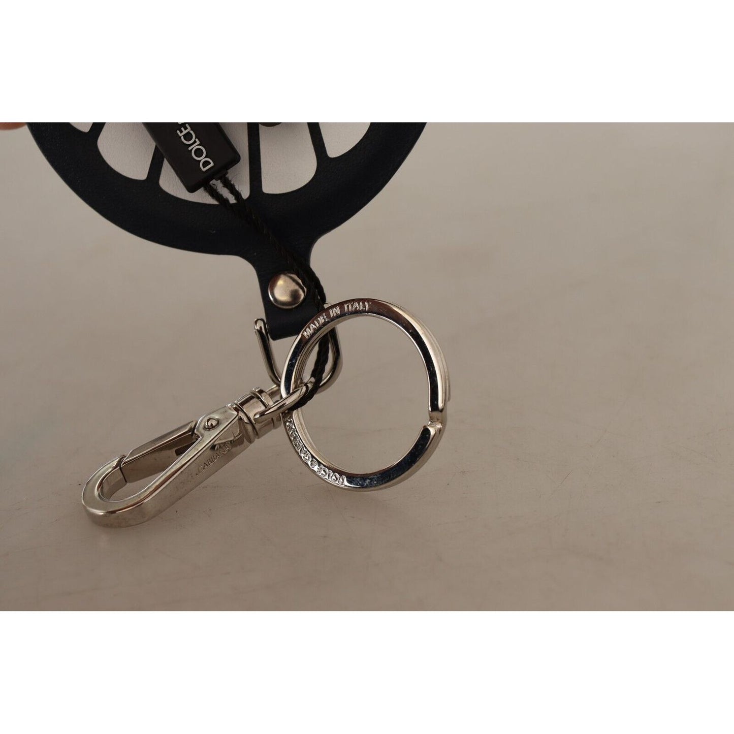 Chic Black Leather Keychain with Silver Accents