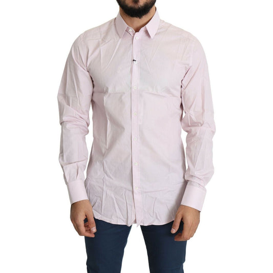 Dolce & Gabbana Elegant Slim Fit Pink Dress Shirt light-pink-cotton-formal-gold-dress-shirt