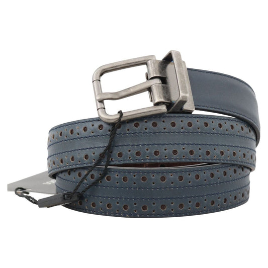 Elegant Blue Leather Men's Belt