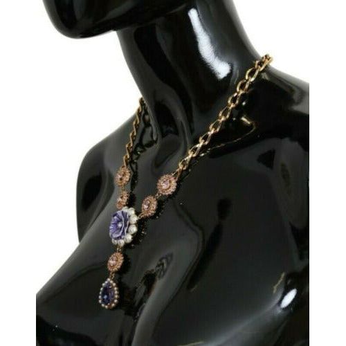 WOMAN NECKLACE Elegant Gold Crystal Floral Charm Necklace Dolce & Gabbana