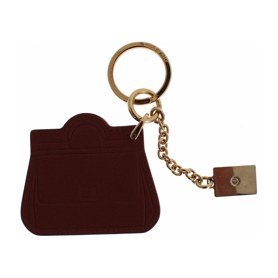 Elegant Brown Leather Keychain with Gold Detailing