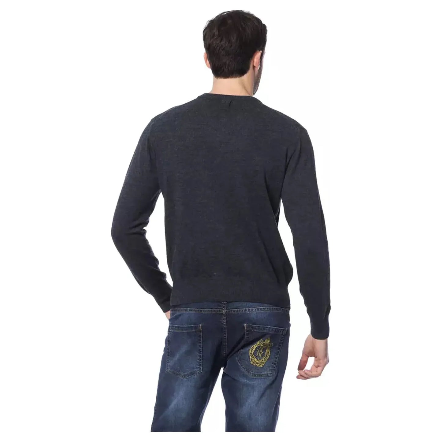 Billionaire Italian Couture Embroidered Merino Wool Crew Neck Sweater gri-sc-dk-grey-sweater stock_product_image_10489_1320598106-13-d7623608-f2f.webp