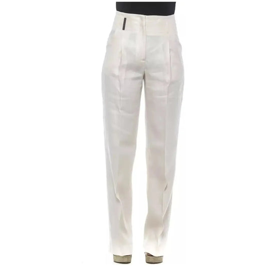 Peserico Beige/White Flax Jeans & Pants beige-white-flax-jeans-pants