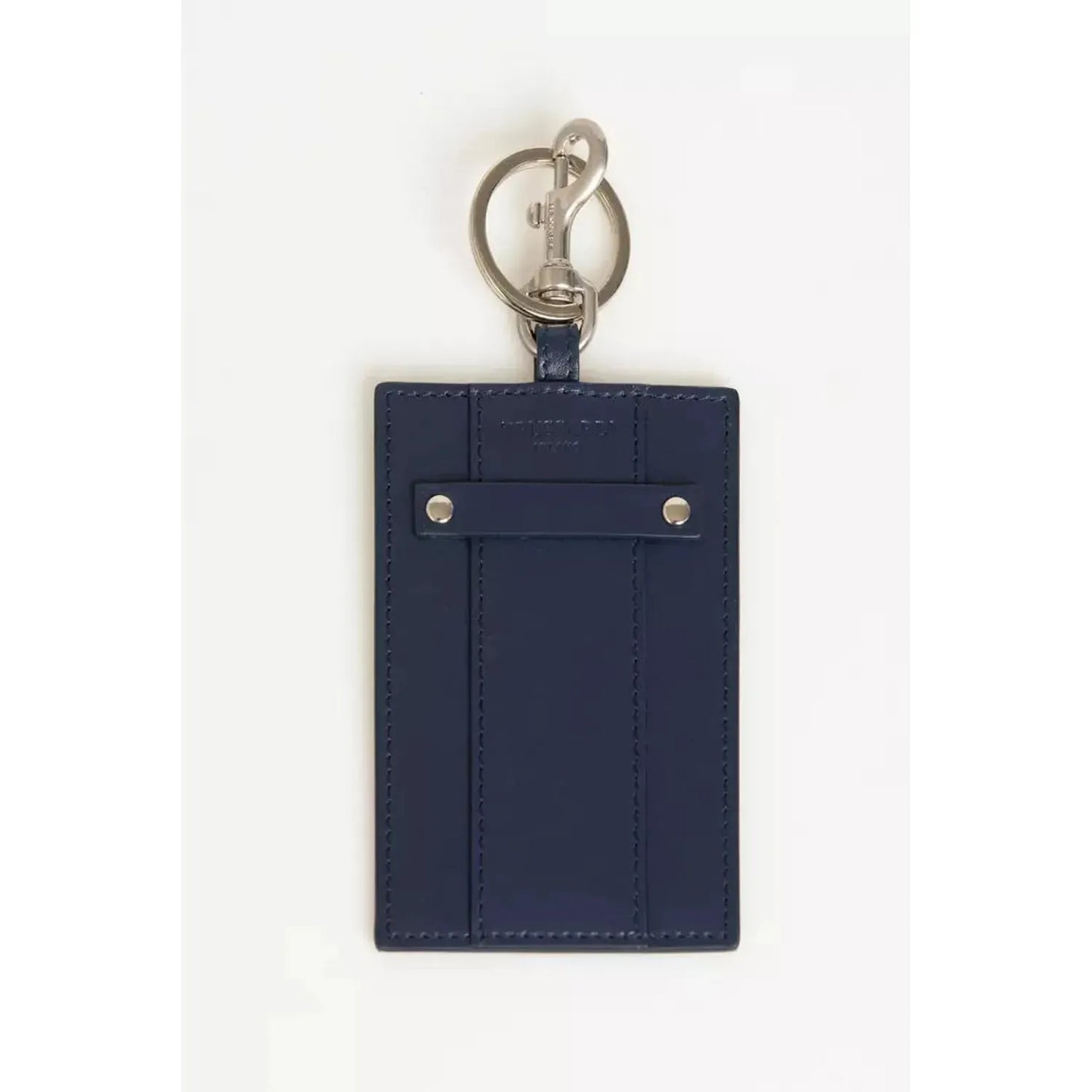 Elegant Blue Leather Badge Holder with Key Ring Trussardi