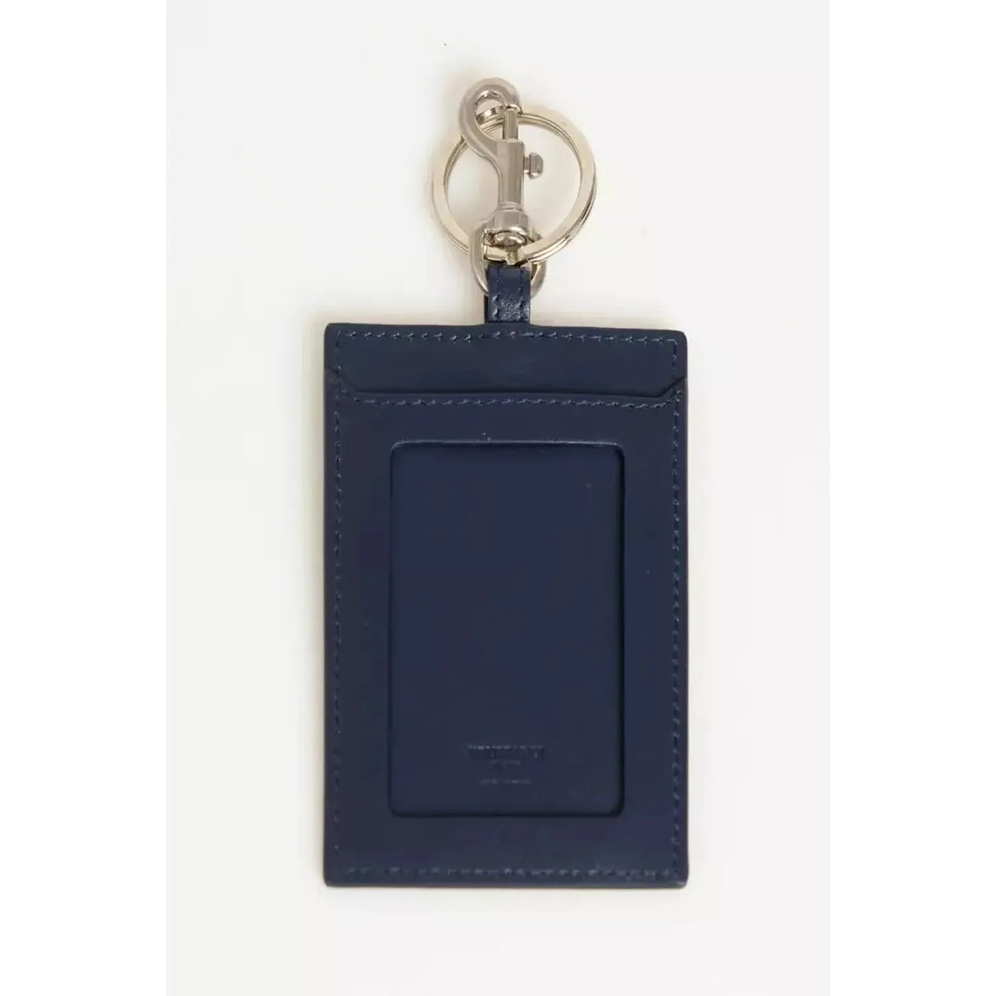 Elegant Blue Leather Badge Holder with Key Ring Trussardi